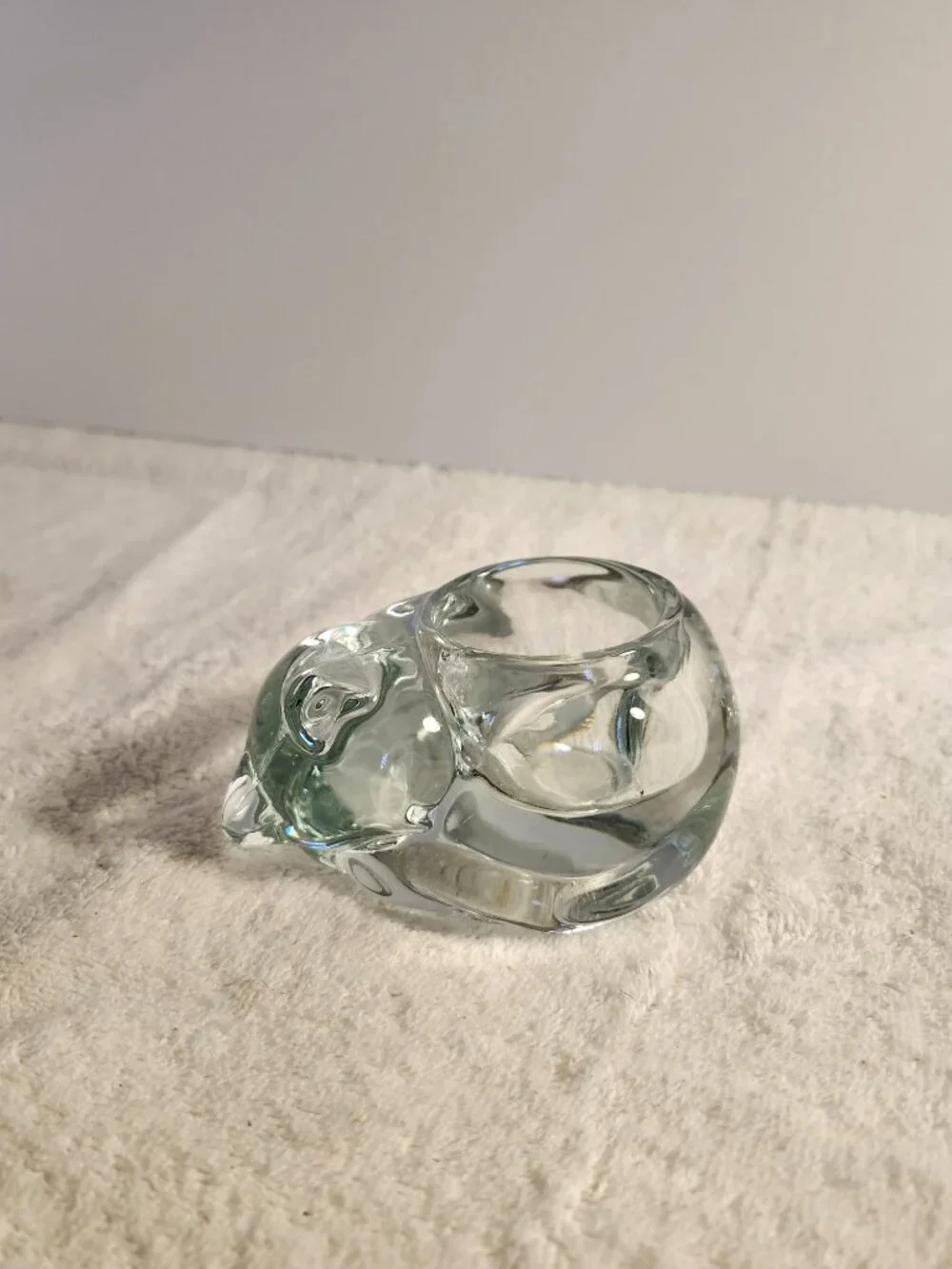 VINTAGE INDIANA GLASS CLEAR CRYSTAL SLEEPING CAT VOTIVE TEA LIGHT CANDLE HOLDERS